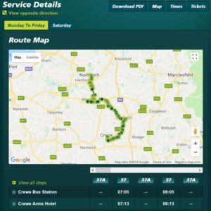 Bus timetable: Sandbach